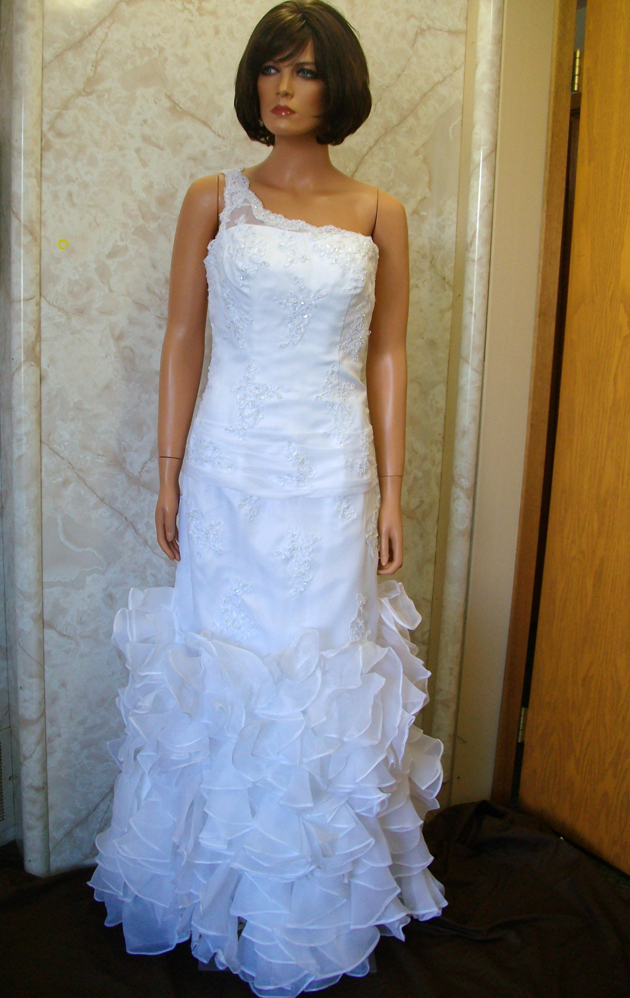 white ruffle bridal gown