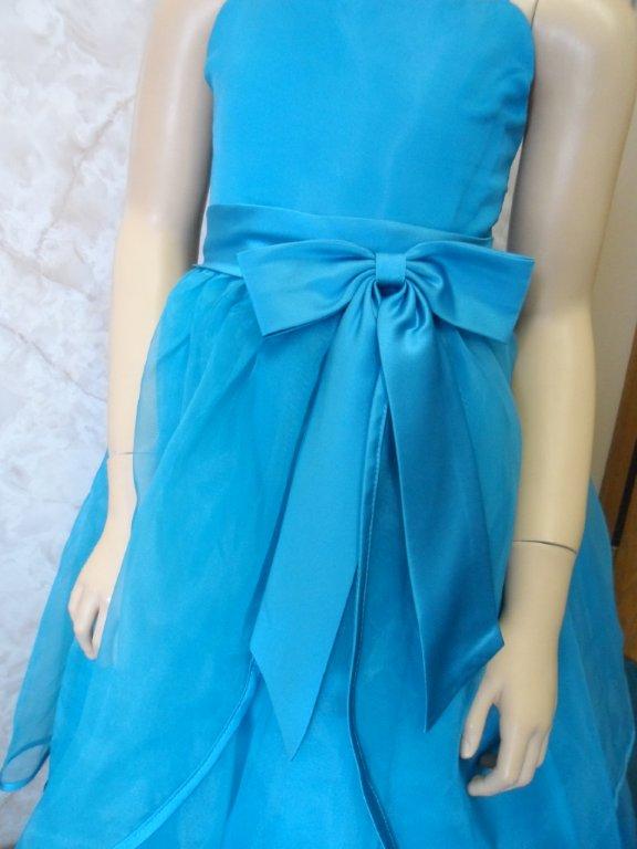 Turquoise organza spaghetti strap flower girl dress