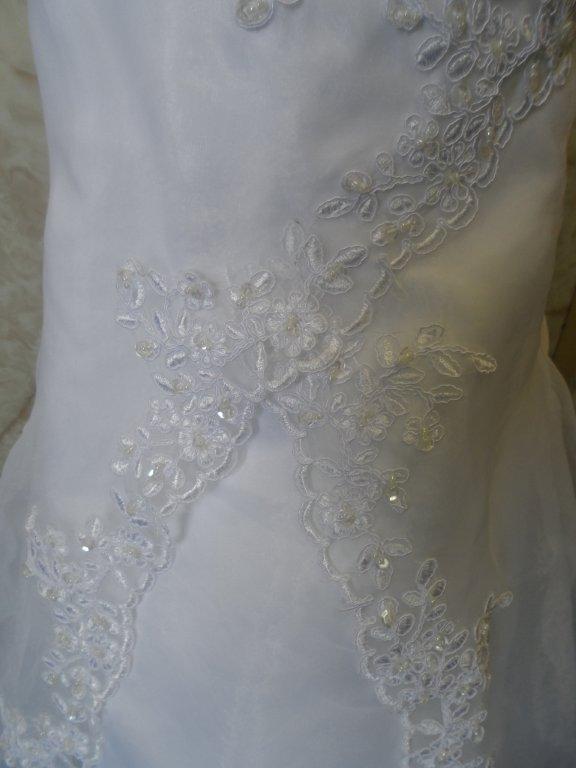 Miniature bridal gown with lace appliques
