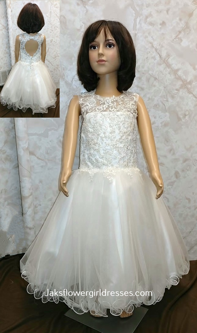 lace illusion open back flower girl dress