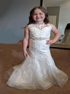 lace flower girl dress with beaded sash