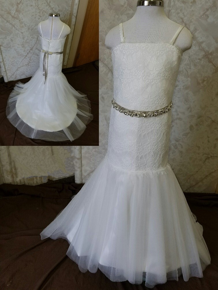 Fit and Flare Flower girl dress with beaded sash and train