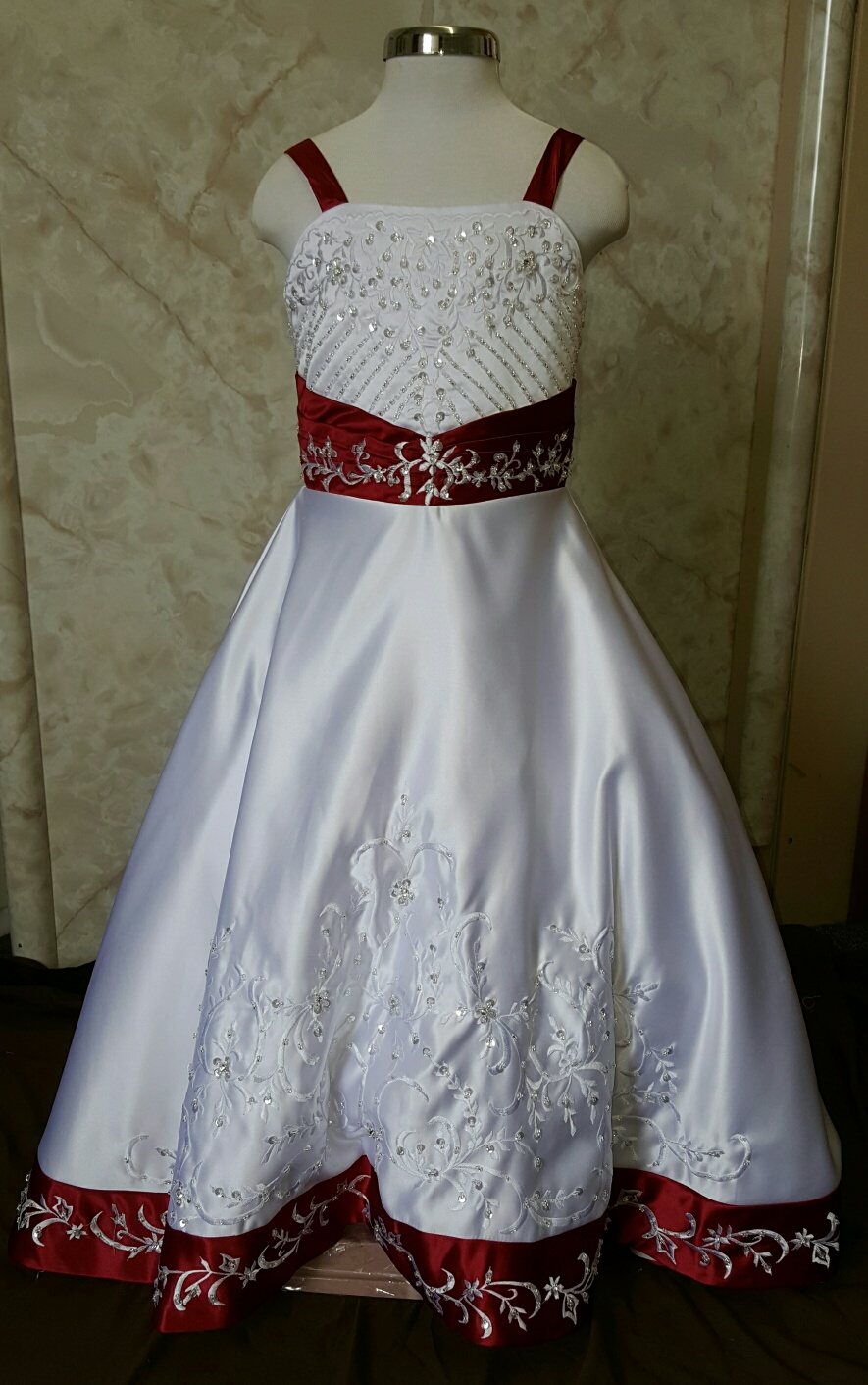 red and white miniature wedding dress