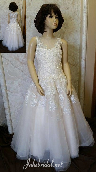 Beaded applique lace tulle ball gown