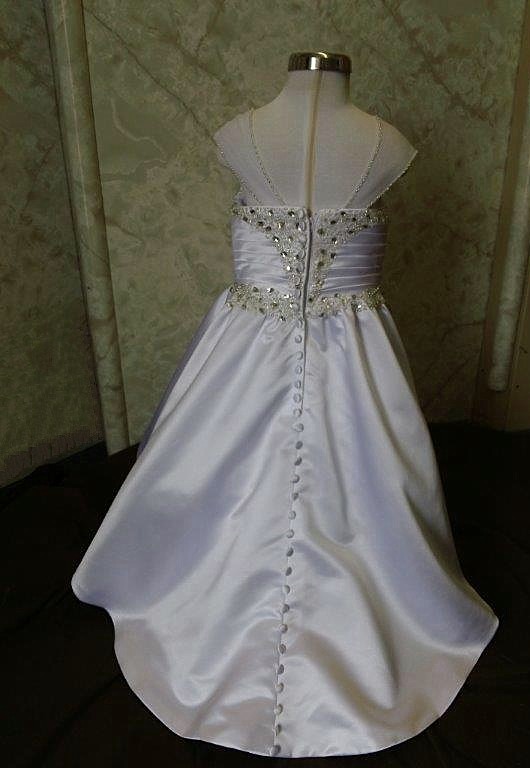 White and silver flower girl dresses with train