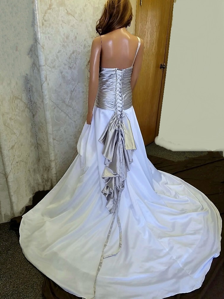 silver and white wedding gown