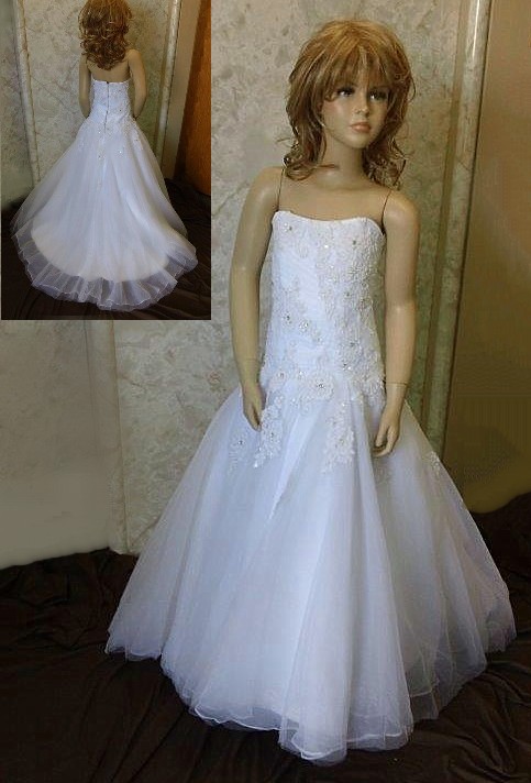 Beaded lace flower girl dress with train