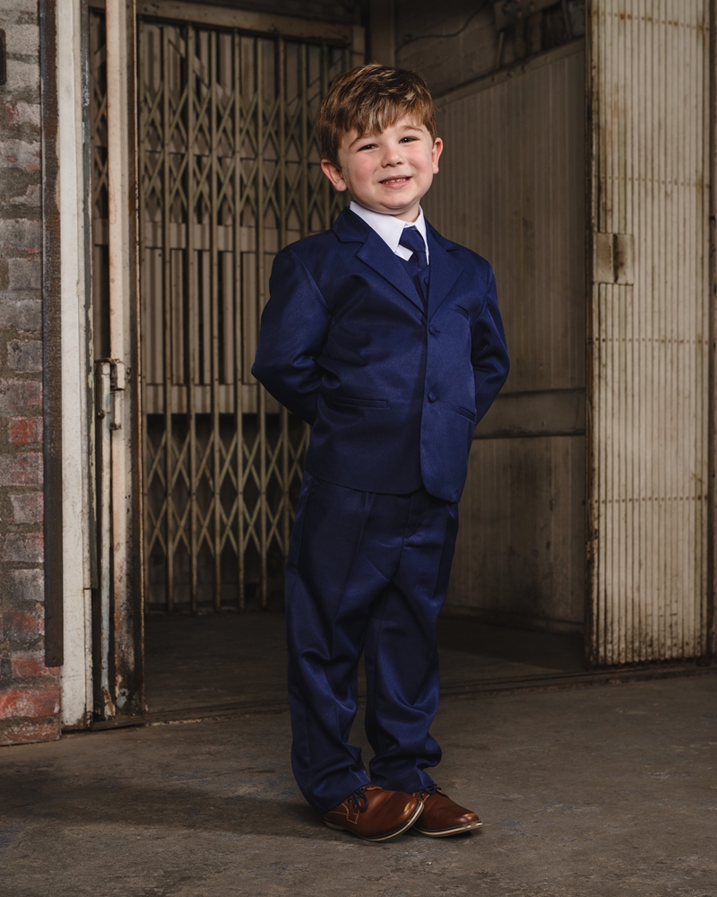 4pc Baby Toddler Boy Party Suit Tuxedo Navy Pants Shirt Vest Bow tie Set Sm-4T 