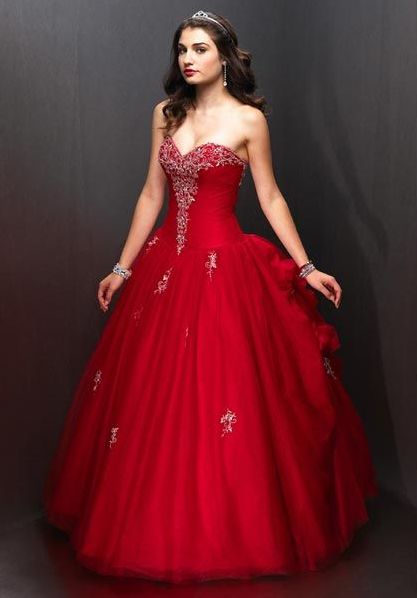 Red Ball Gown - Red sweetheart prom dress.