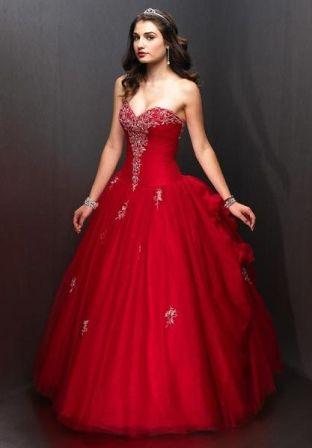 red prom dresses strapless ball gown