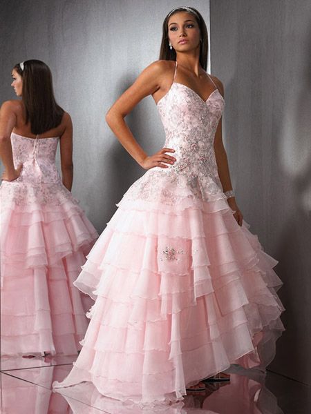 pink spaghetti strap prom dress