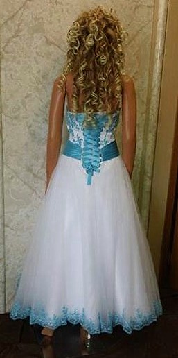 white and blue Quinceanera gown