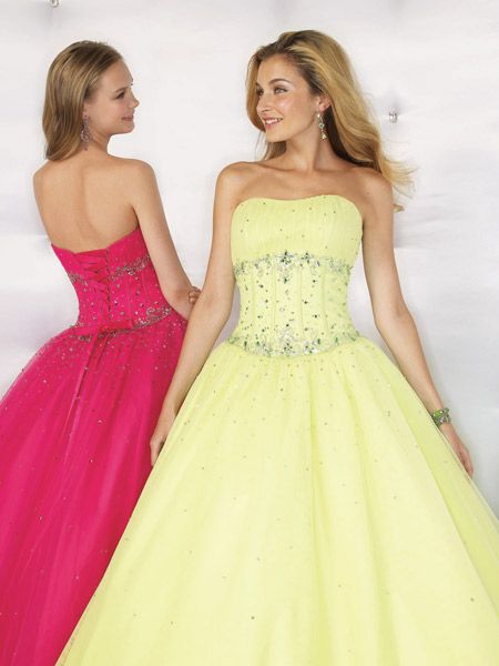 strapless formal in Cerise and Limelight