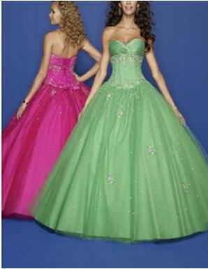 pink lime green yellow strapless prom dress