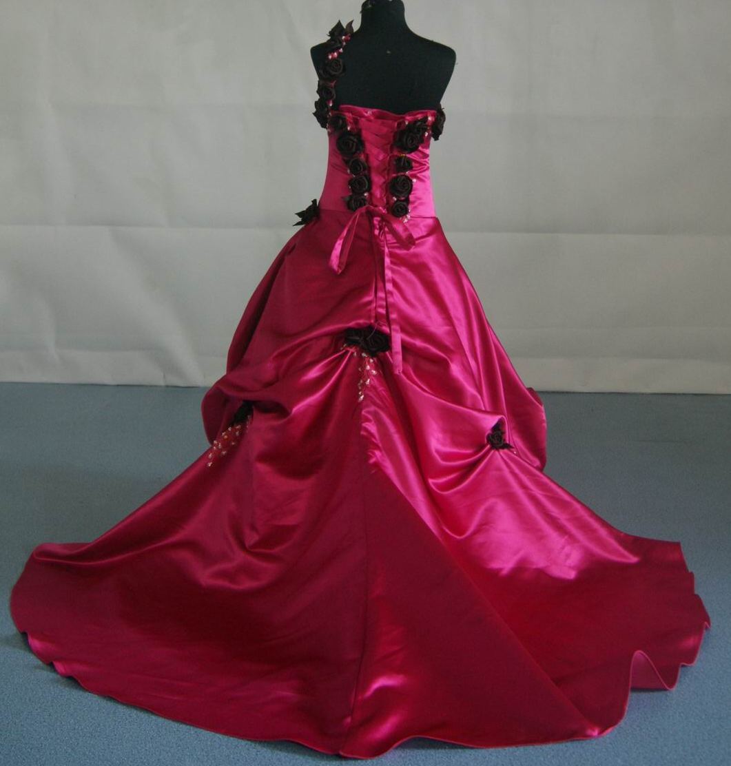 Watermelon ball gown with chocolate roses