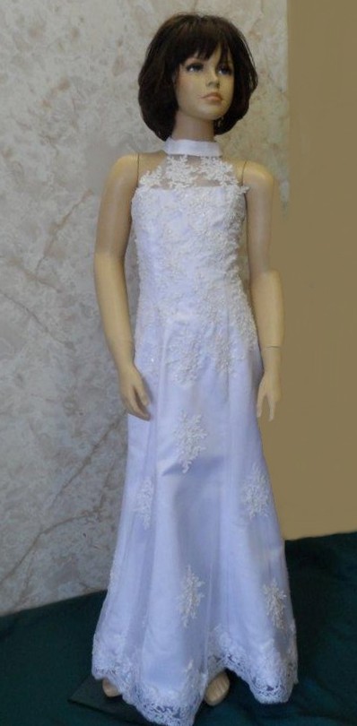 A line halter lace flower girl gown