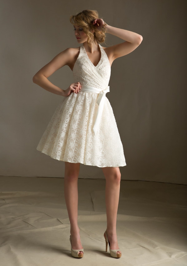 short lace halter bridesmaid dress