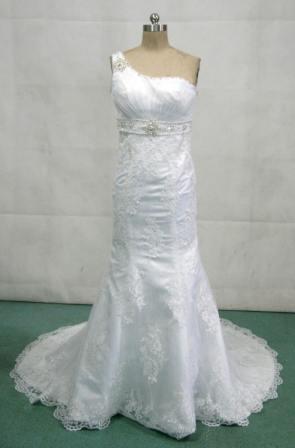 one shoulder wedding gown