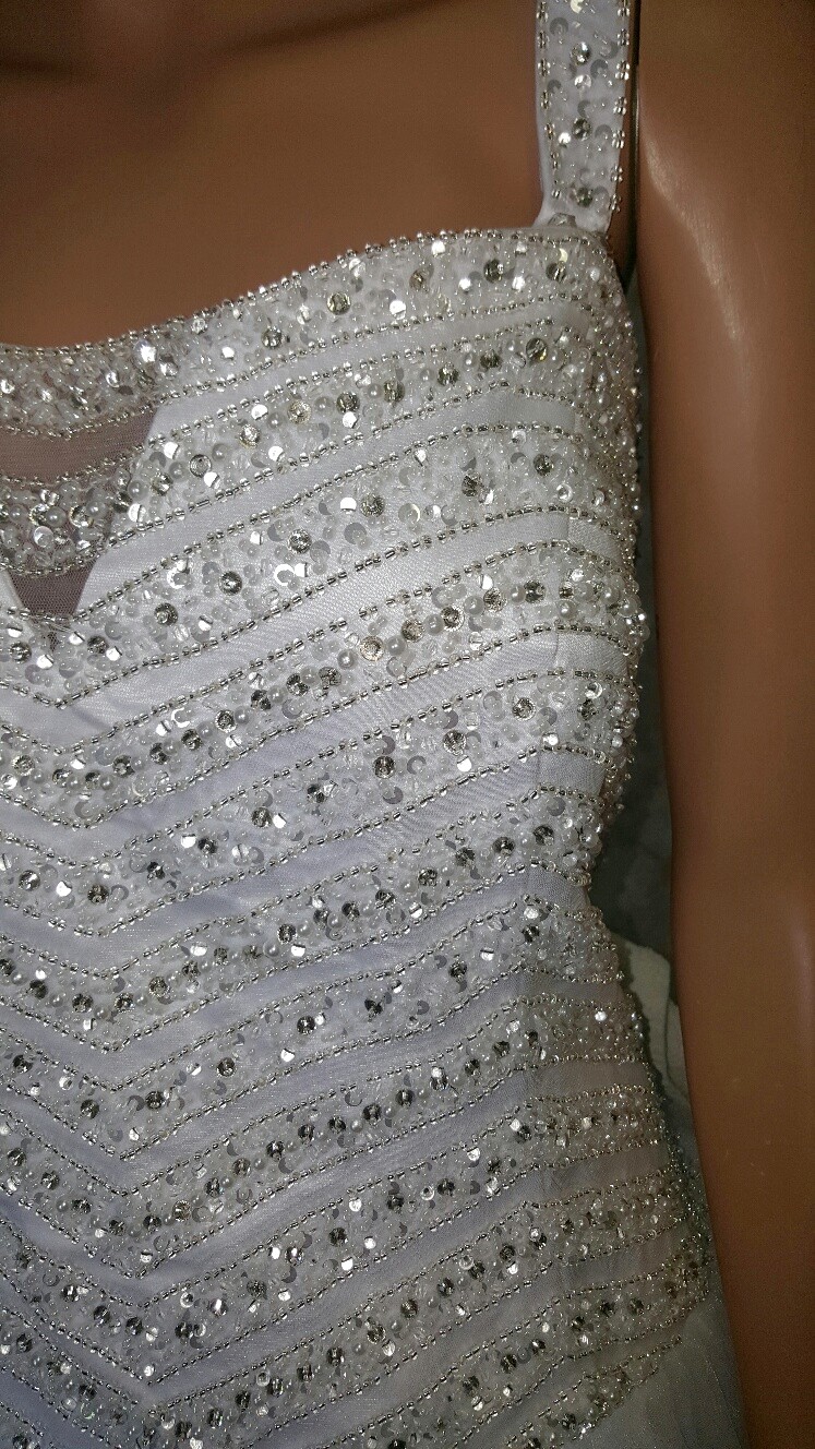 beaded chevron pattern covers the bodice