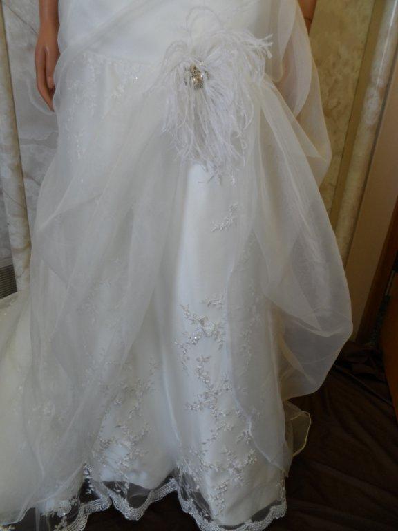 organza bridal gown with feather pickup