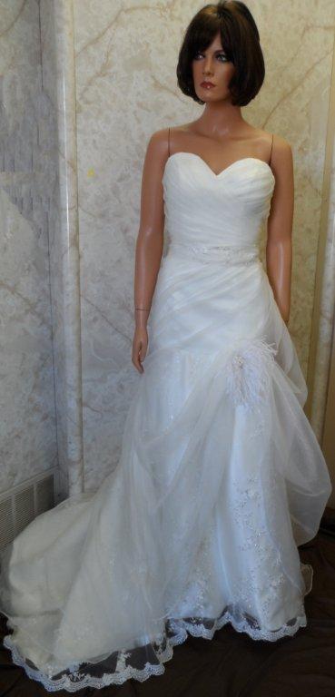 organza bridal gown with feather pickup