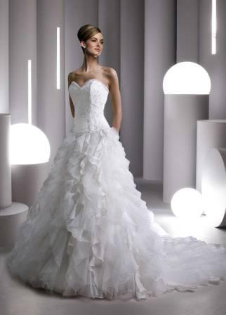 multi-layered tiered ruffle wedding gown