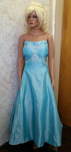 blue strapless prom dress