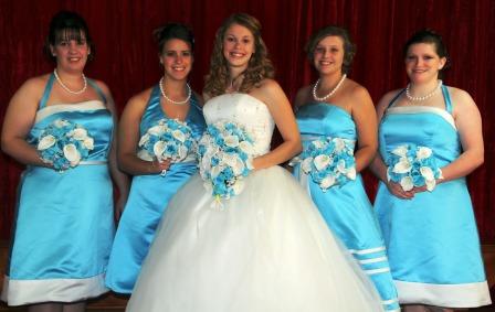 Blue bridesmaid dresses.