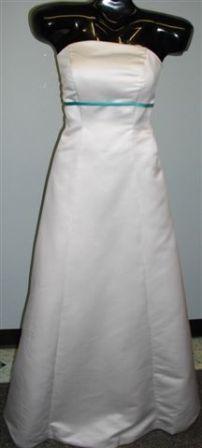White dress with pool blue trim
