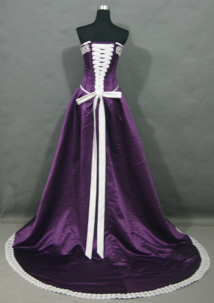 purple silk prom dress with ivory lace