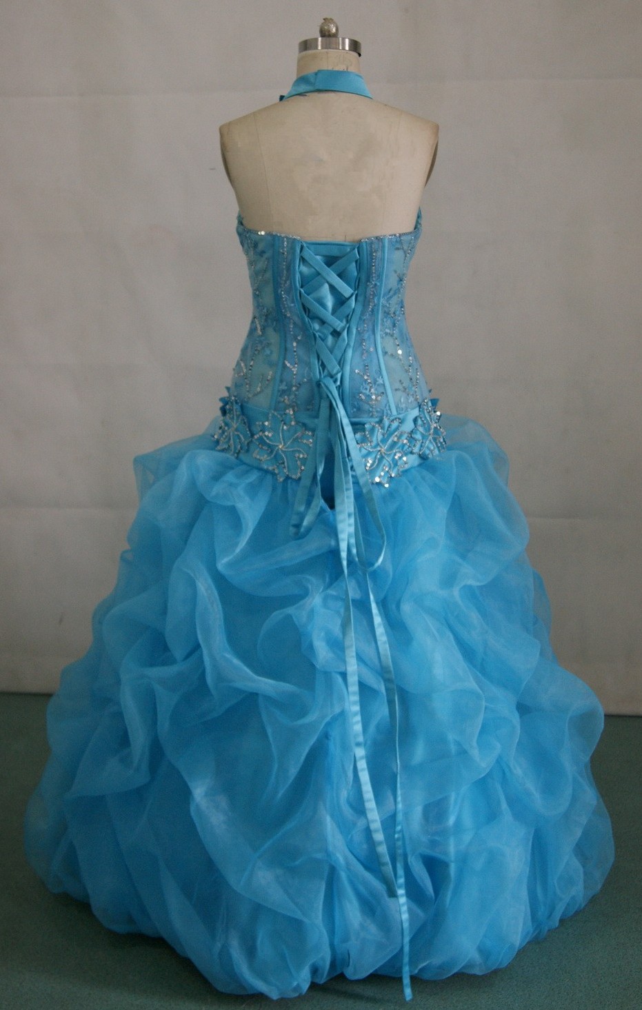 pool blue see through corset gown