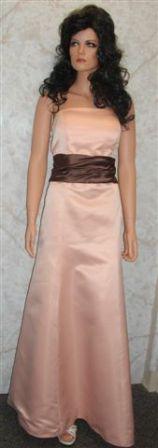 apricot and chocolate long strapless bridesmaid dress