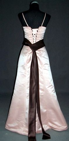 Long sheath dress in sweet pea pink with chocolate sash