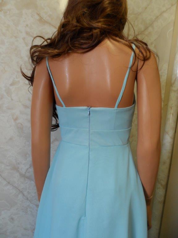 blue chiffon bridesmaid dress with zipper back