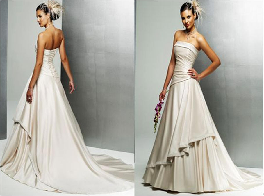 asymmetric tiered wedding gown