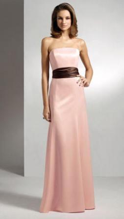 Pink Bridesmaid Gown with chocolate brown sash.