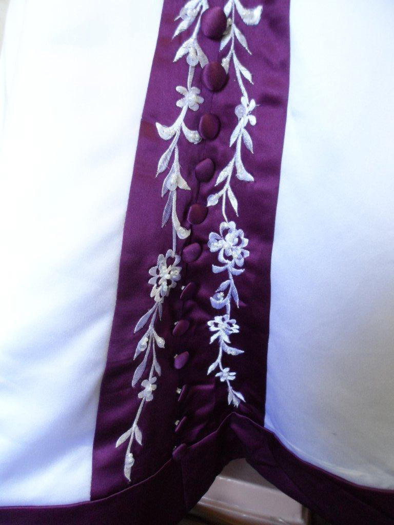 Grape and white embroidered trim