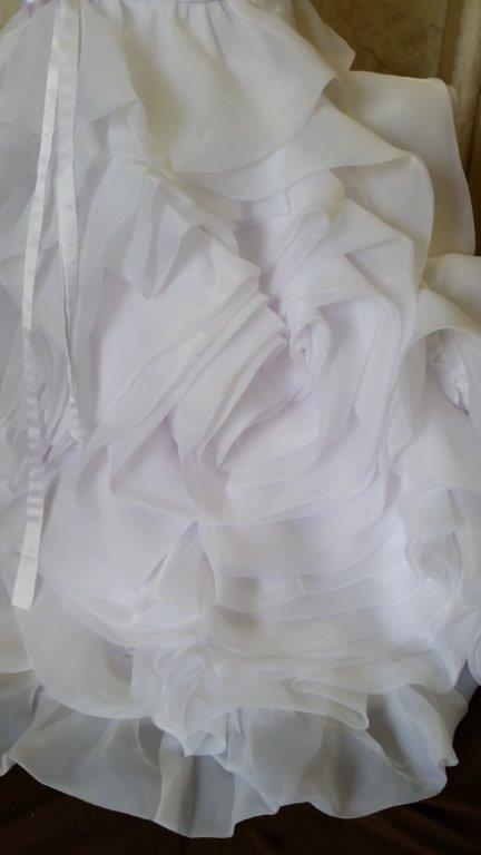white organza ruffled flower girl dress