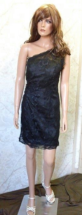 Short black lace one shoulder dress
