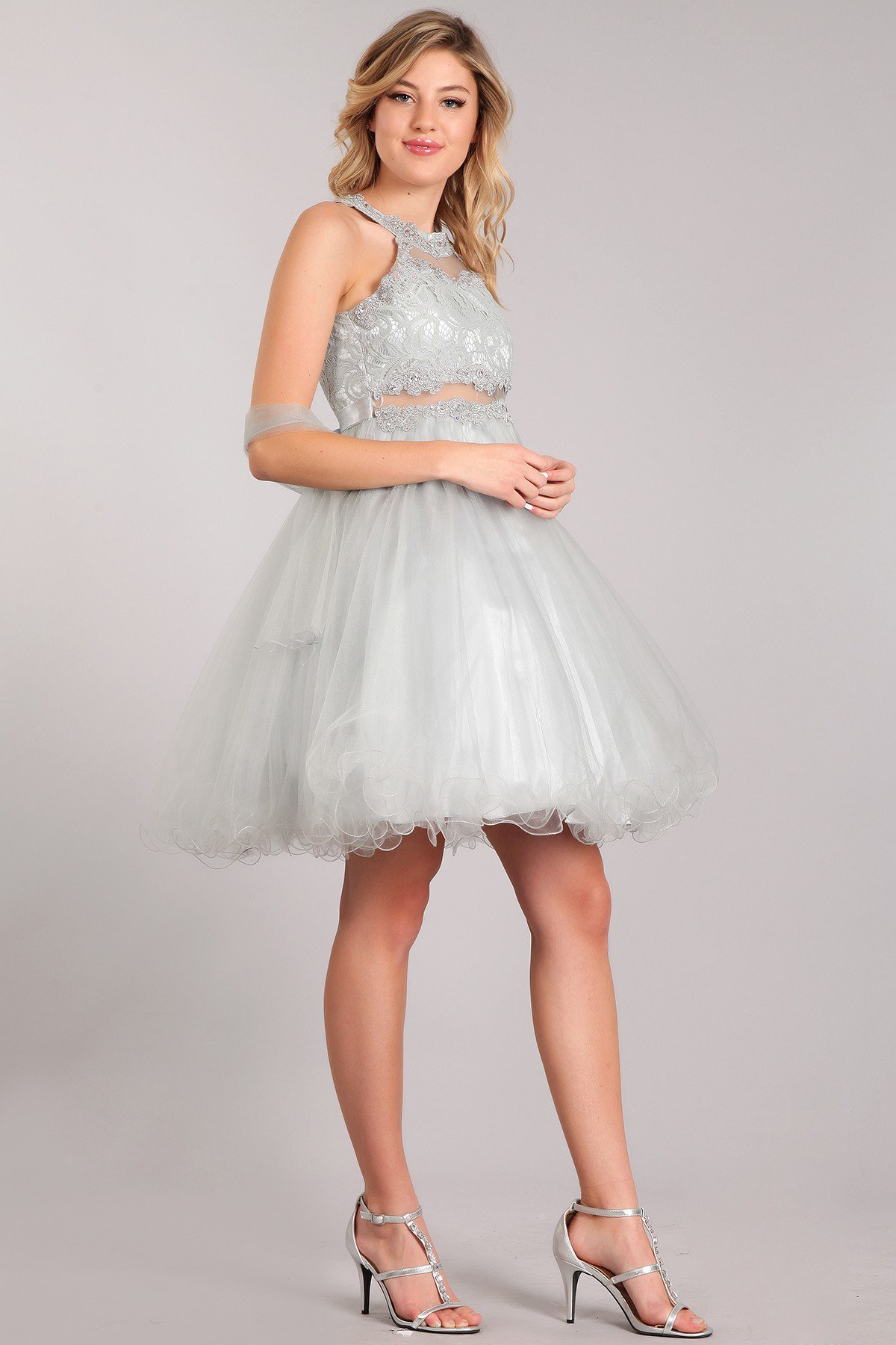 silver quinceanera court dress