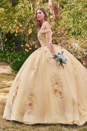 off the shoulder floral ball gown