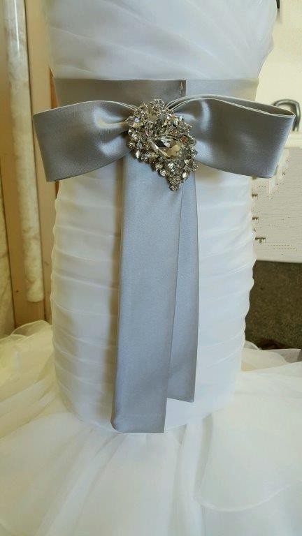 ivory and gray miniature wedding gown