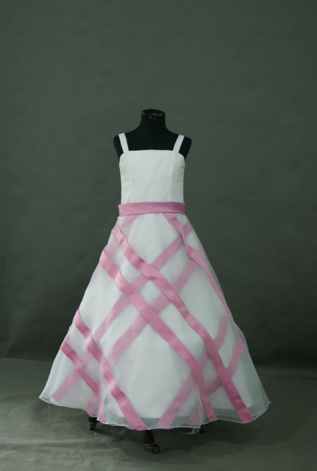 pink and white flower girl dress
