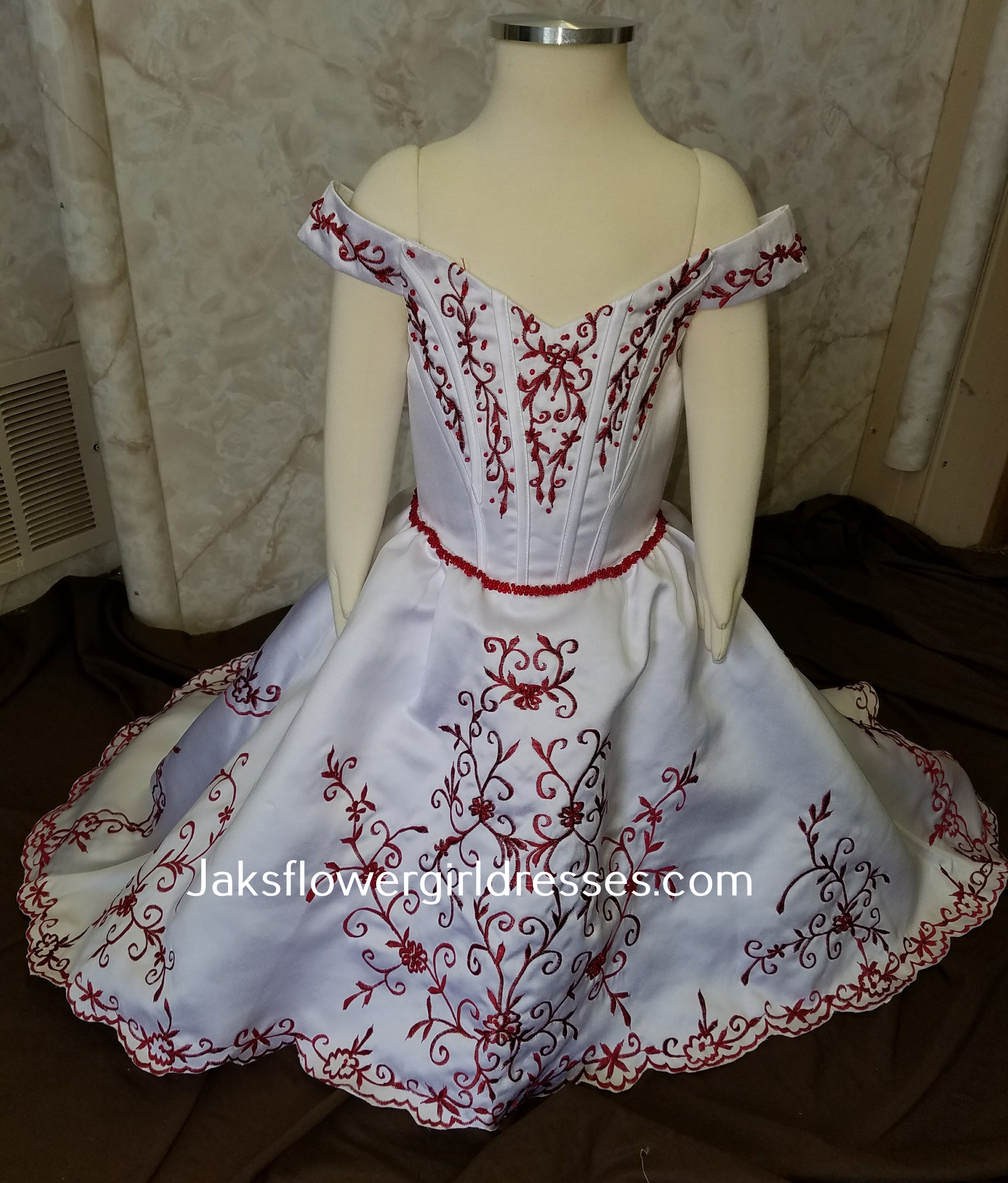 red and white infant flower girl dress