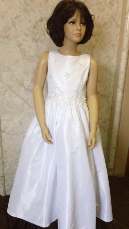 white dress with flower trim