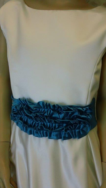 ivory dress turquoise sash