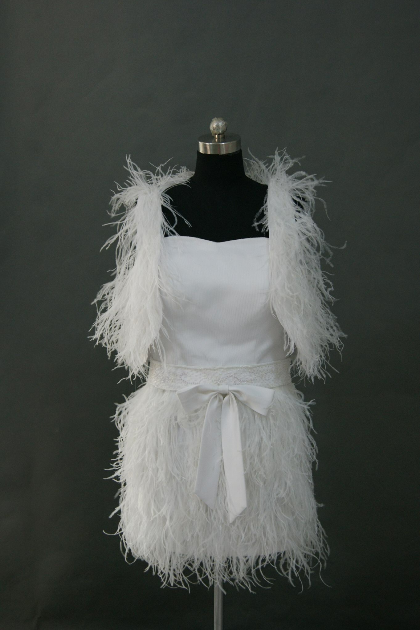 mini feather dress, feather bolero