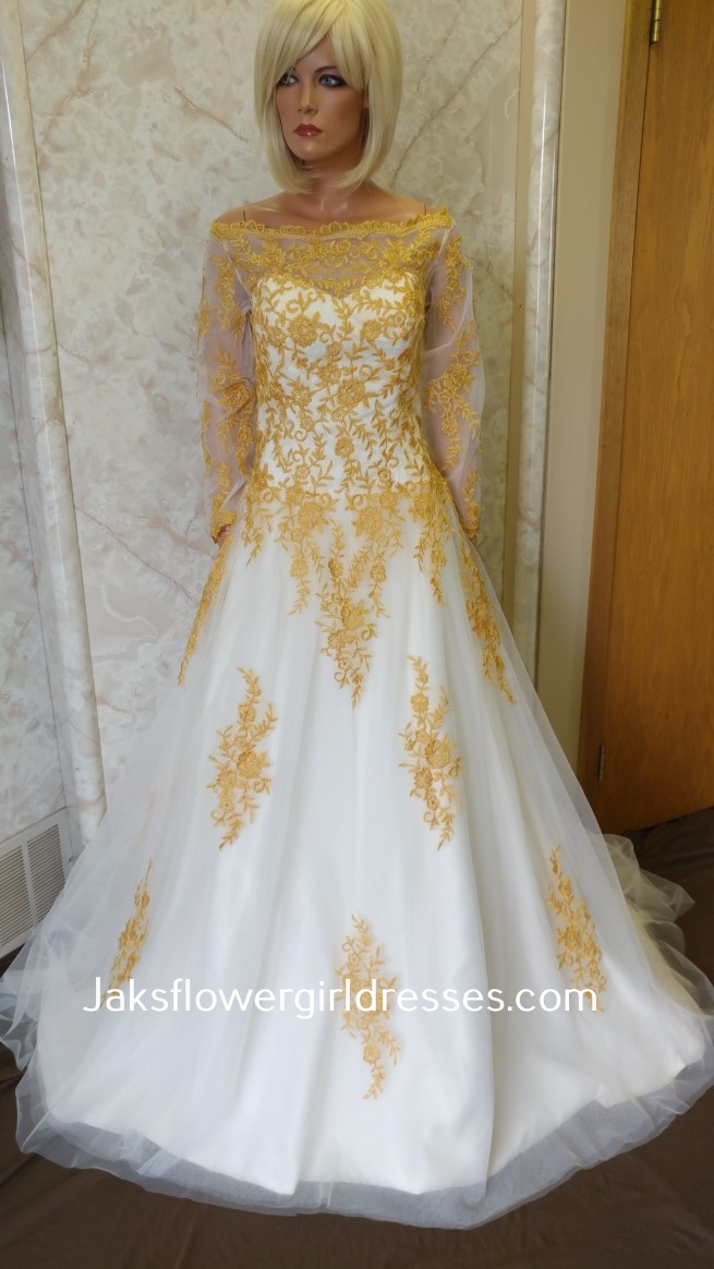 Wedding Gown with Gold Lace