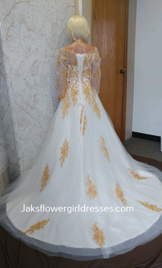 gold lace wedding dress