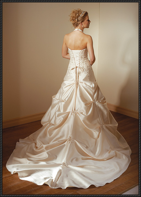 satin and lace wedding gown